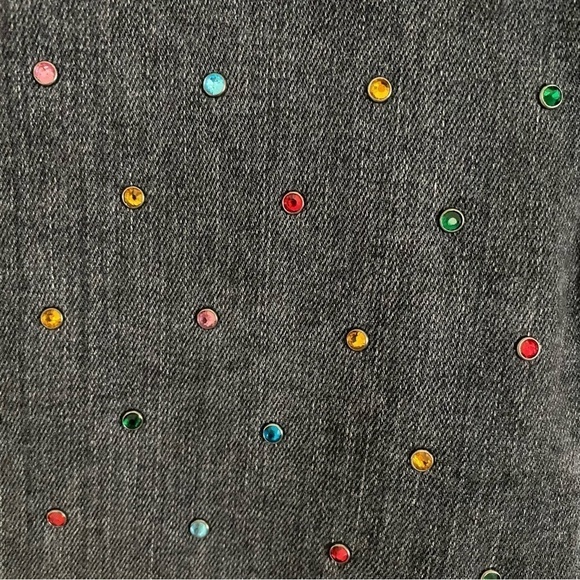 Alice + Olivia Skinny Leg Black Jeans Multicolor Crystals Print Mid-Rise size 28 - Picture 7 of 16